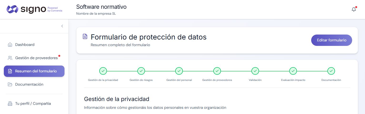 Formulario guiado de Signo para introducir información sobre el negocio